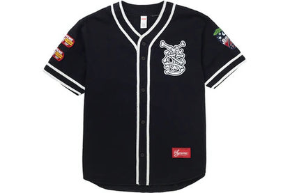 Supreme Patches Denim Baseball Jersey (Black)